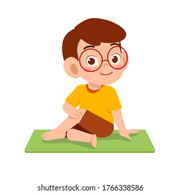 happy cute little kid doing exercise