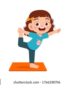 happy cute little kid doing exercise