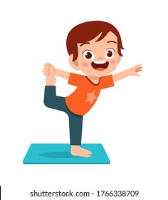 happy cute little kid doing exercise