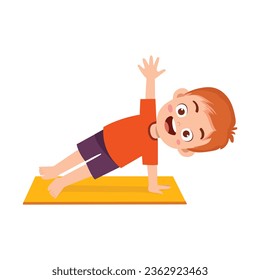 happy cute little kid doing exercise