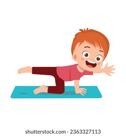 happy cute little kid doing exercise