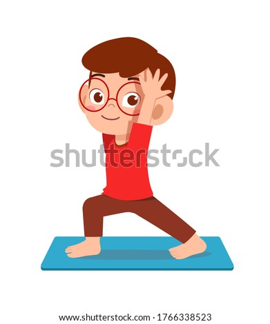 happy cute little kid doing exercise