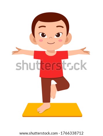 happy cute little kid doing exercise