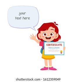 happy cute little kid girl holding certificate