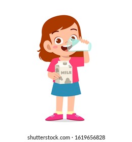 Happy Cute Little Kid Girl Drink Milk