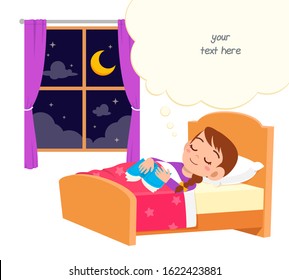 happy cute little kid girl sleep in the night