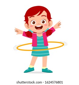 happy cute little kid girl play hula hoop