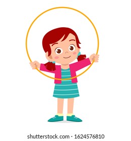 happy cute little kid girl play hula hoop