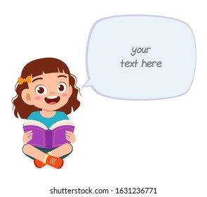 happy cute little kid girl read book