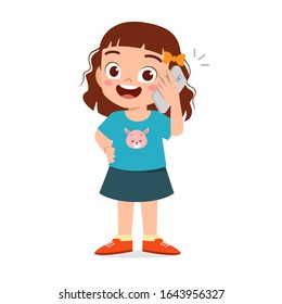 happy cute little kid girl use phone
