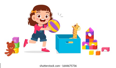 happy cute little kid girl playing with toys