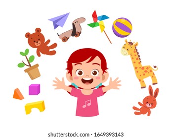 happy cute little kid girl play with toys