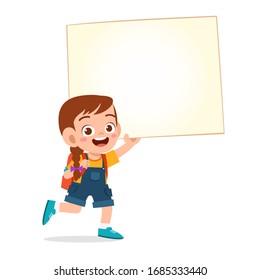 happy cute little kid girl with blank banner