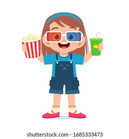 happy cute little kid girl wear 3d glasses