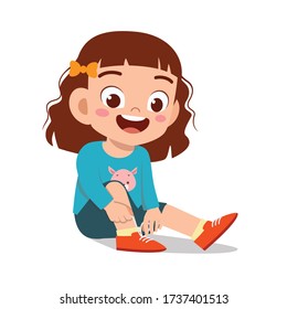 happy cute little kid girl tie shoe shoelace svg