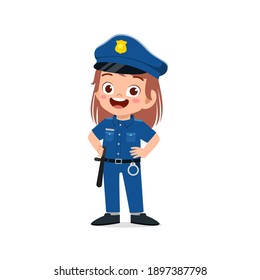 happy cute little kid girl wearing police uniform