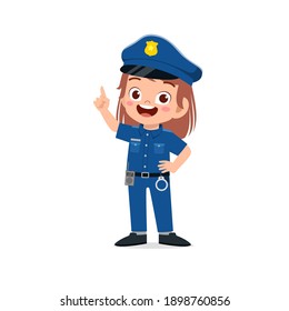 happy cute little kid girl wearing police uniform