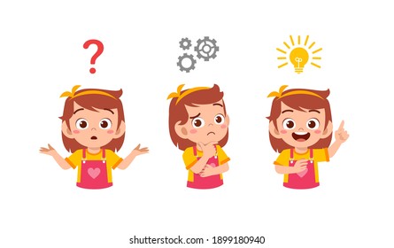 happy cute little kid girl thinking and searching idea process