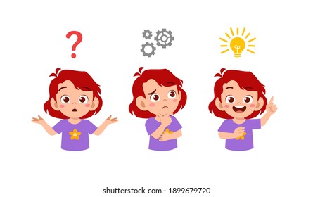 happy cute little kid girl thinking and searching idea process