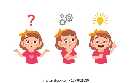 happy cute little kid girl thinking and searching idea process