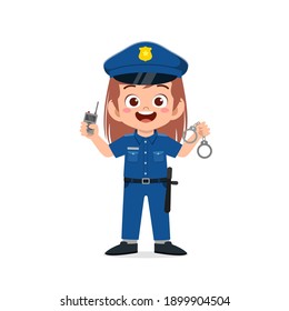 happy cute little kid girl wearing police uniform