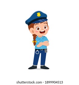 happy cute little kid girl wearing police uniform