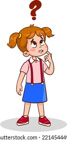 happy cute little kid girl with question mark