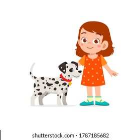 happy cute little kid play with dog