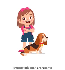 happy cute little kid play with dog