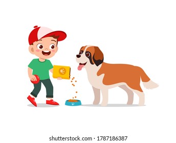 happy cute little kid play with dog