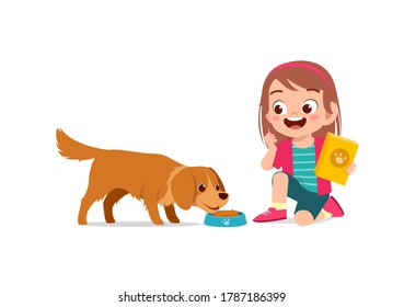 Happy Cute Little Kid Play With Dog