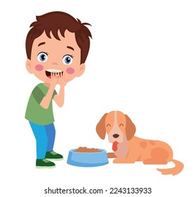 happy cute little kid play with dog