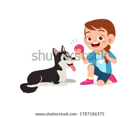 Similar – Image, Stock Photo Boy playing with dog and dragon on the beach