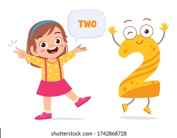happy cute little kid studies number 2 character