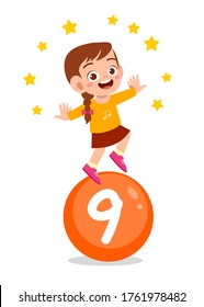 happy cute little kid study math number