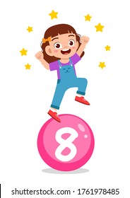 happy cute little kid study math number