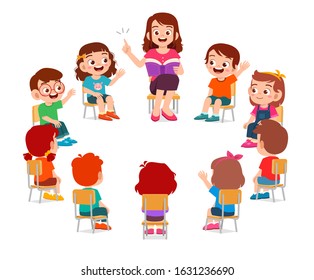 happy cute little kids boy and girl study with teacher