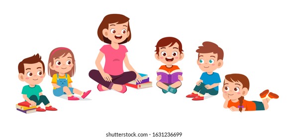 happy cute little kids boy and girl study with teacher