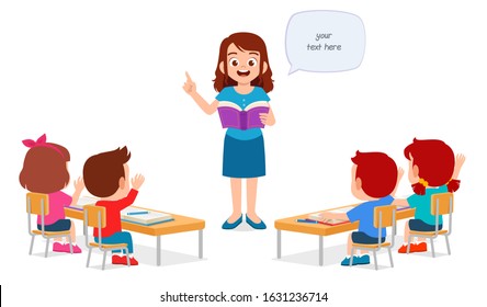happy cute little kids boy and girl study with teacher