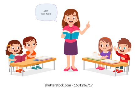 happy cute little kids boy and girl study with teacher