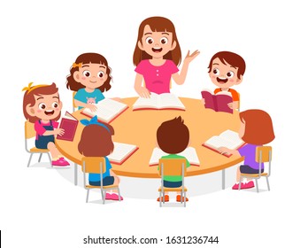 Teacher Kidschildrens Stand Around Teacher Girl Stock Vector (Royalty ...