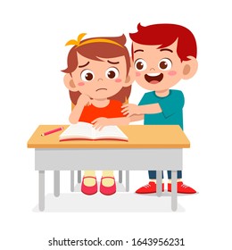happy cute little kids boy and girl study together