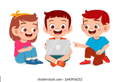 happy cute little kids boy and girl study together