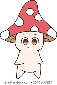 Happy and cute little mushroom flat cartoon vector character