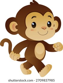 feliz macaco bonito andando desenho animado