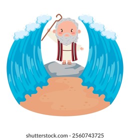 happy cute moses parting red sea isolated