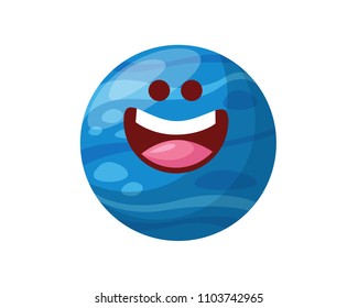 Happy Cute Neptune Planet Cartoon Character, Suitable For Children Book, Character, Game Asset, Infographic, Illustration, And Other Graphic Related Assets  