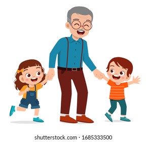 happy cute old man with family together