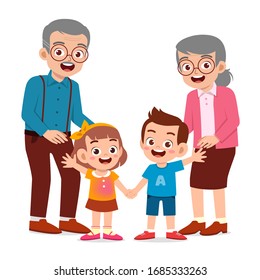 happy cute old man and woman with family together