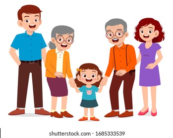 happy cute old man and woman with family together